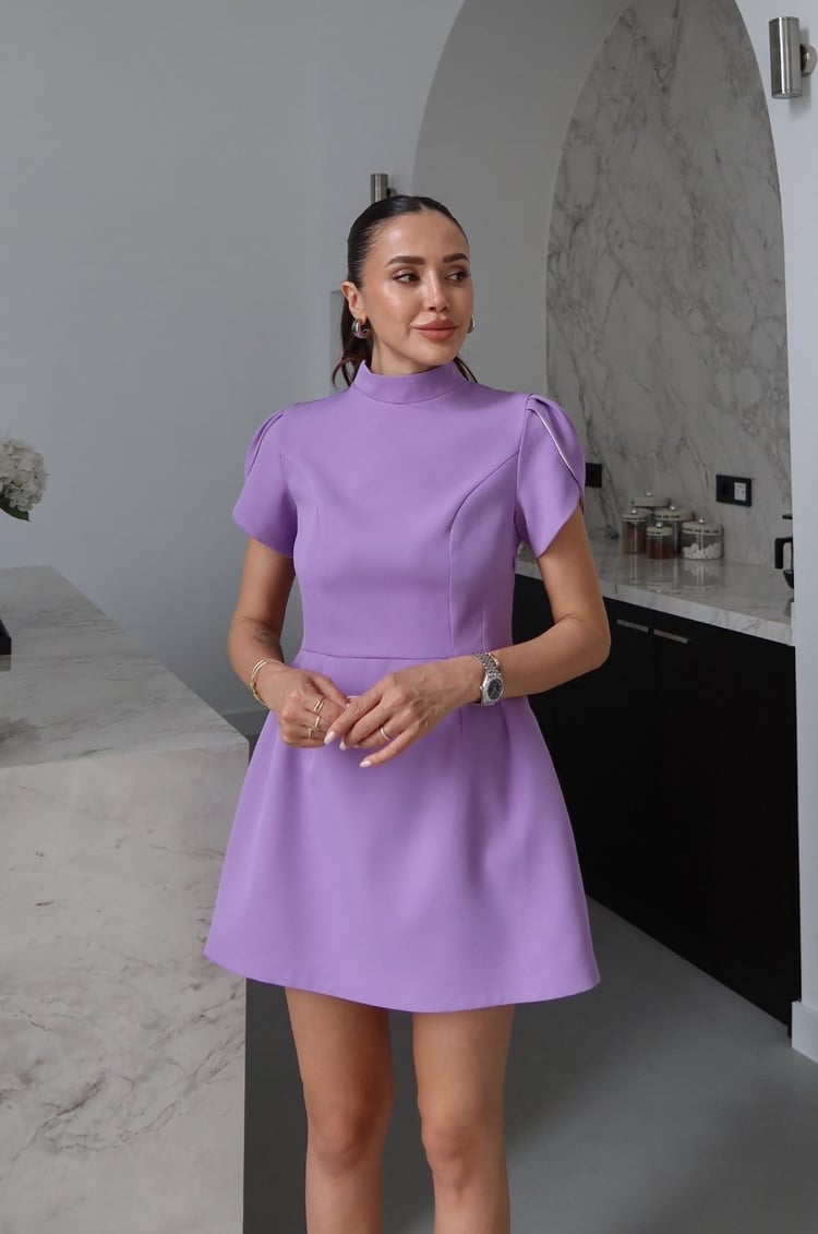 Lila Tulip Sleeve Sırt Detaylı Elbise