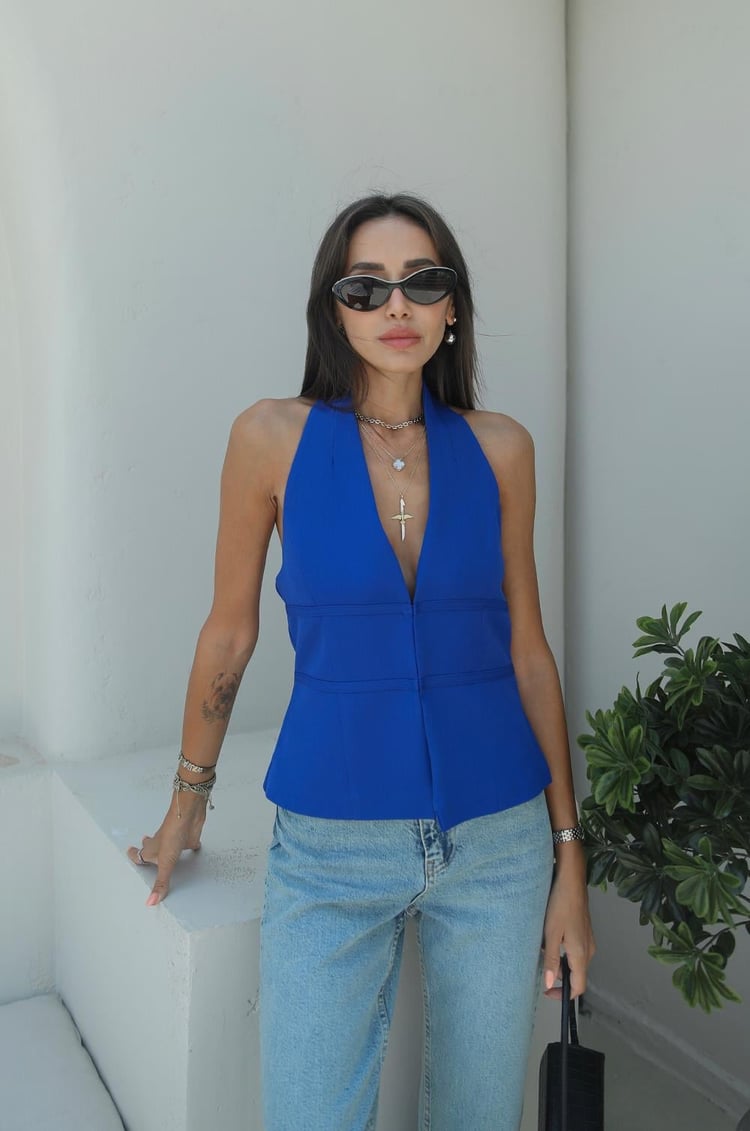 Mavi Kopçalı Bluz
