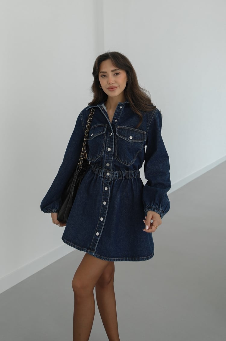 Mavi Lavin Çıtçıt Kapamalı Denim Elbise