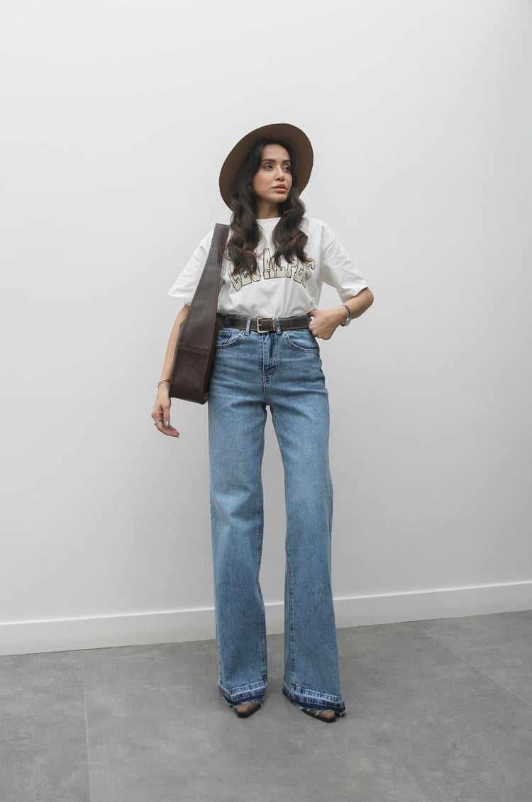 Mavi Paça Detaylı Wide Leg Jean