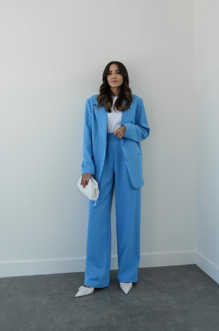 Mavi Palazzo Pantolon Blazer Takım