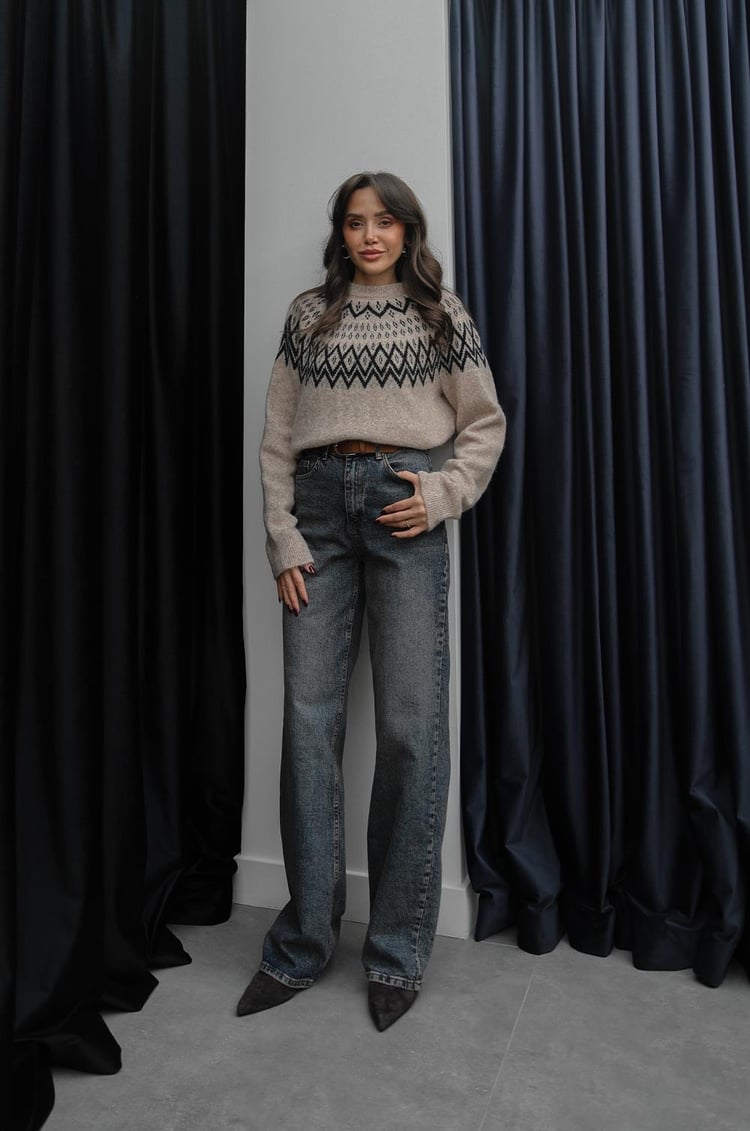 Mavi Süet Kemerli Wide Leg Jean