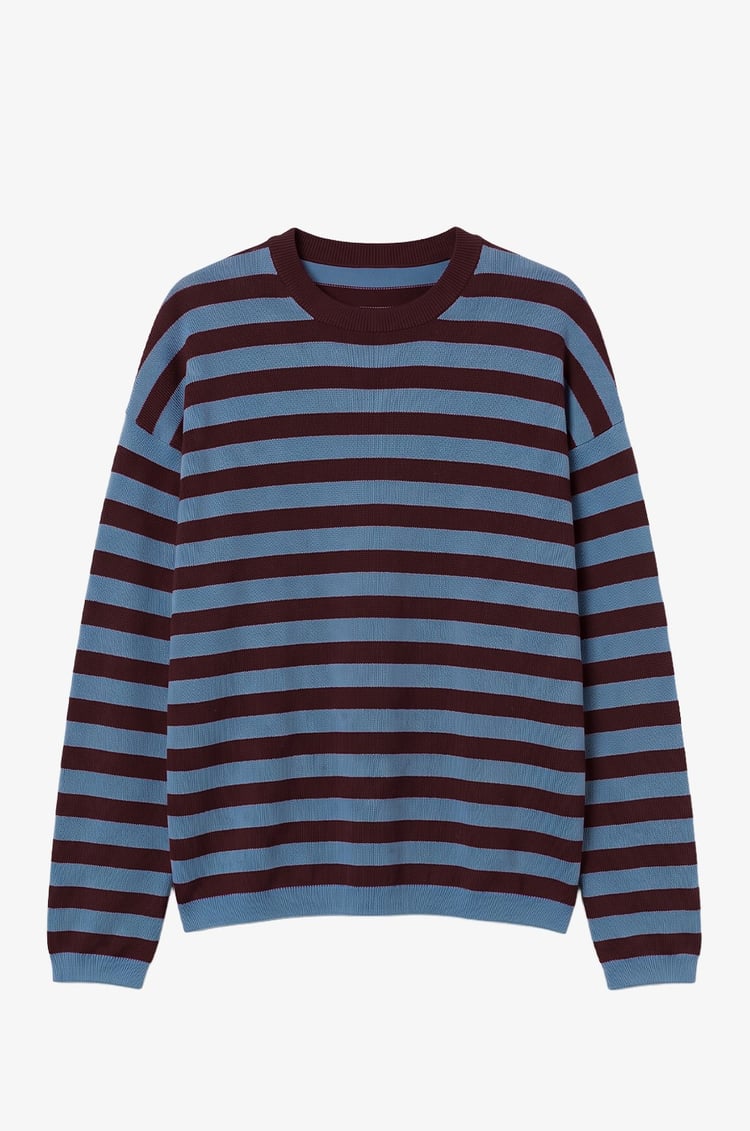 Mürdüm Kontrast Yaka Çizgili Triko