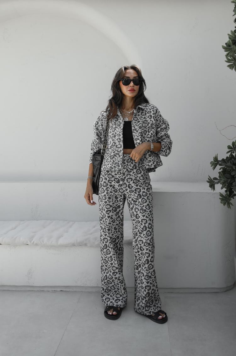 Nasra Leopar Desenli Straight Jean