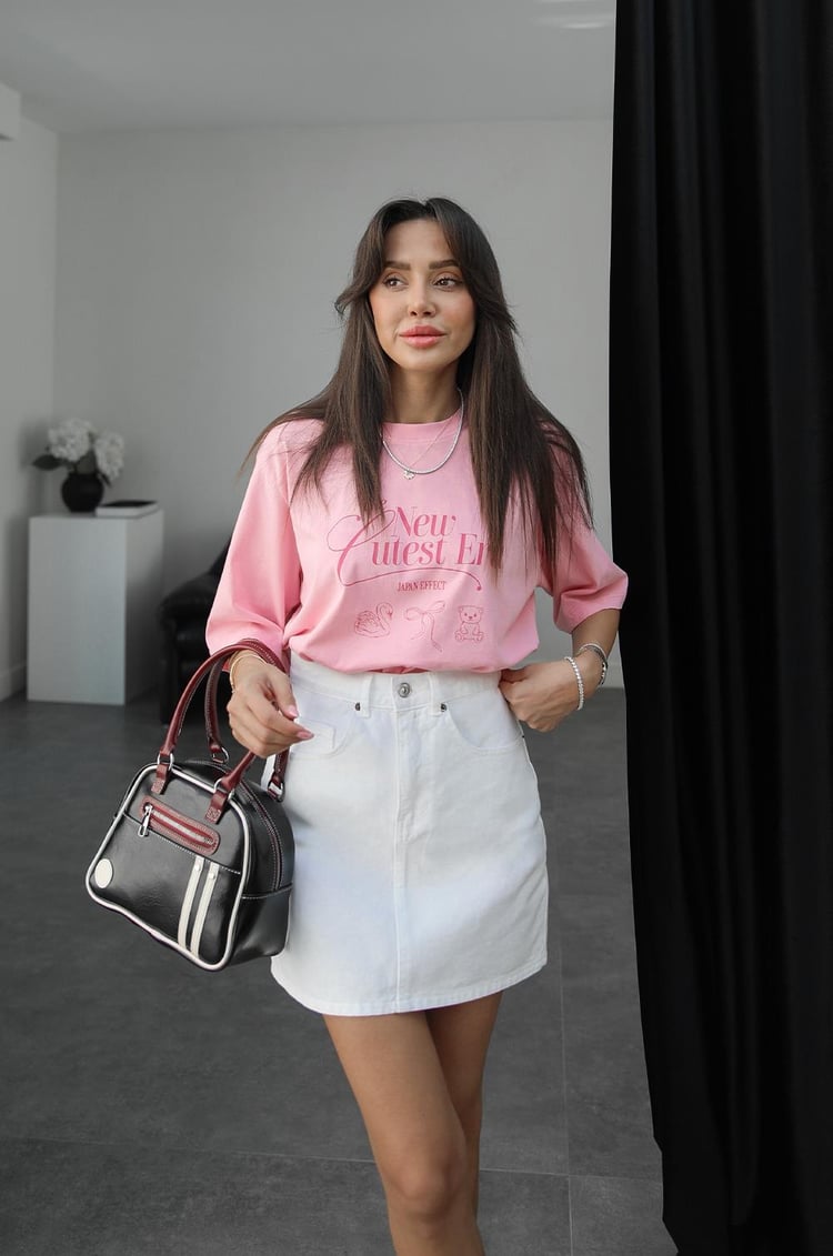 New Cutest Era Baskılı Pembe Tişört