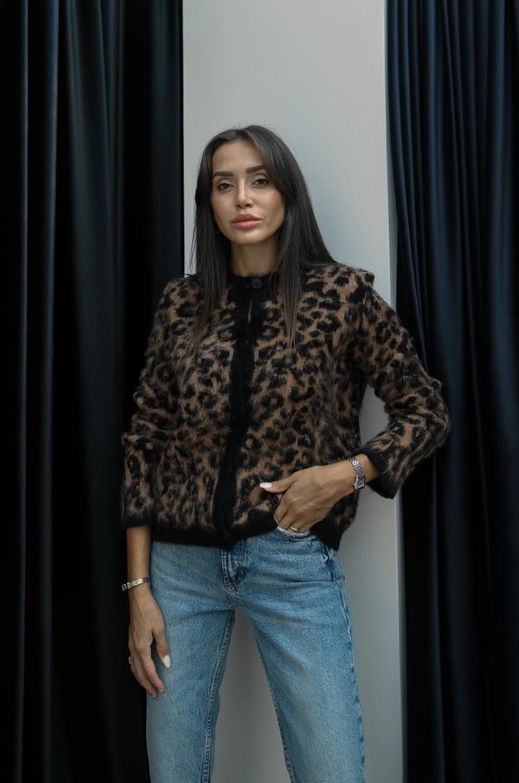 Nicole Kahverengi Leopar Desenli Hırka