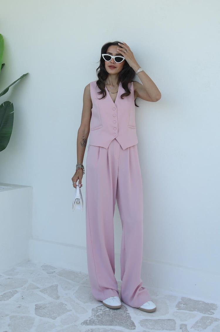 Pembe Alexia Yelek Pantolon Takım