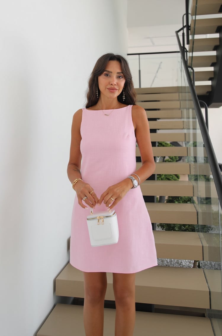 Pembe Antoryum Keten Elbise
