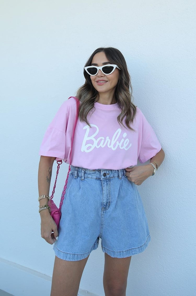 Pembe Barbie Baskılı Tişört