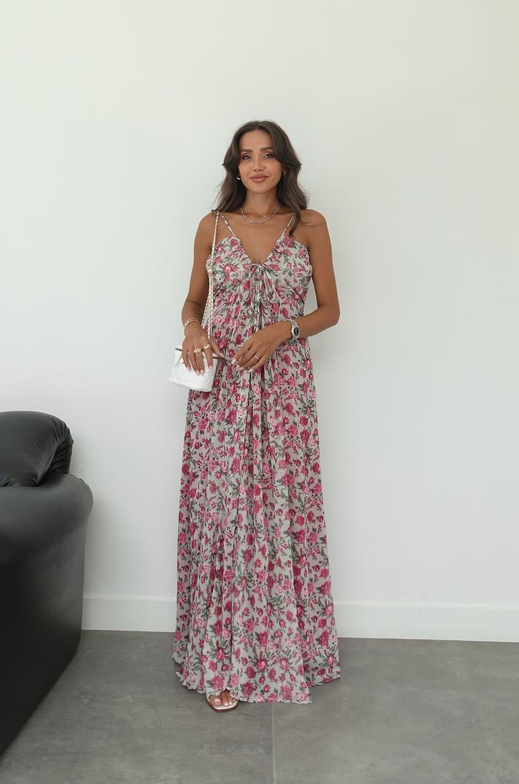 Pembe İp Askılı Şifon Elbise