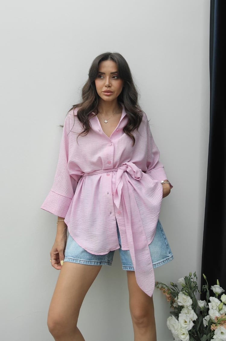 Pembe Lilac Bağlamalı Gömlek