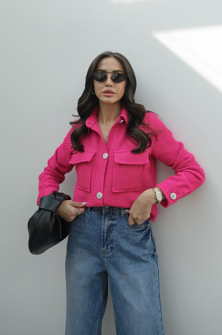 Pembe Önü İki Cepli Tüvit Ceket