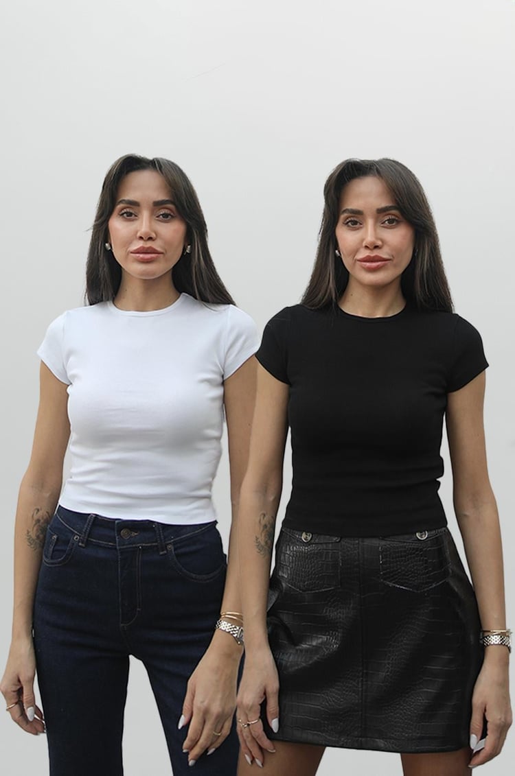 Pena 2'li Siyah Beyaz Bisiklet Yaka Fit Tişört