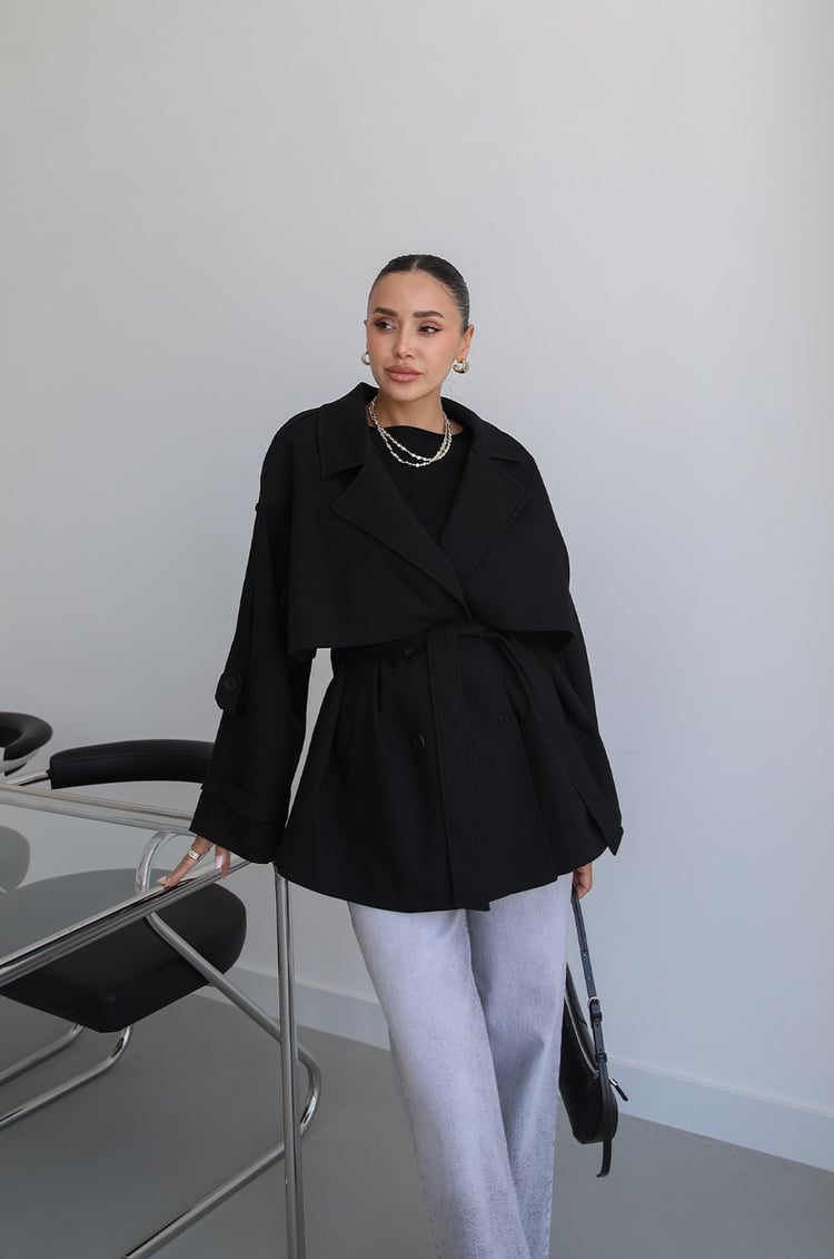 Siyah Alyssa Kuşaklı Trençkot