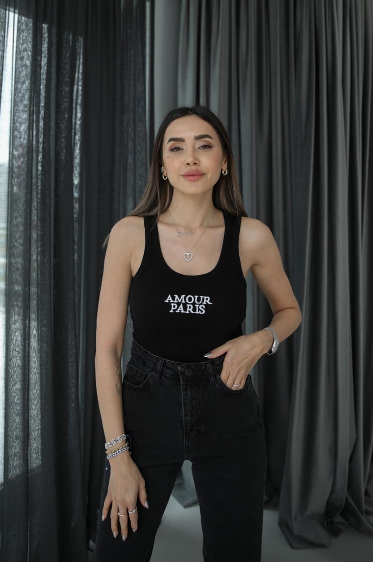 Siyah Amour Paris İşlemeli Atlet
