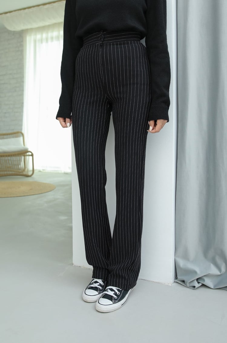 Siyah Çizgili Fit Palazzo Pantolon