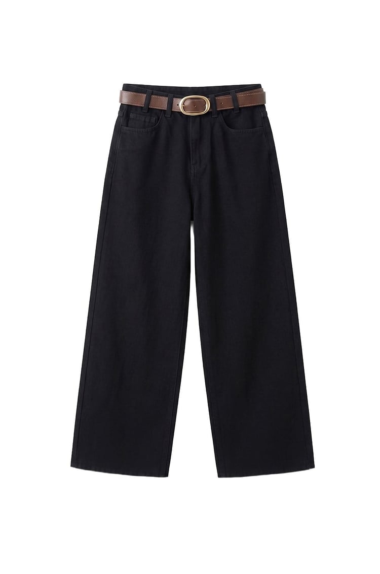 Siyah Culotte Yüksek Bel Kemerli Jean