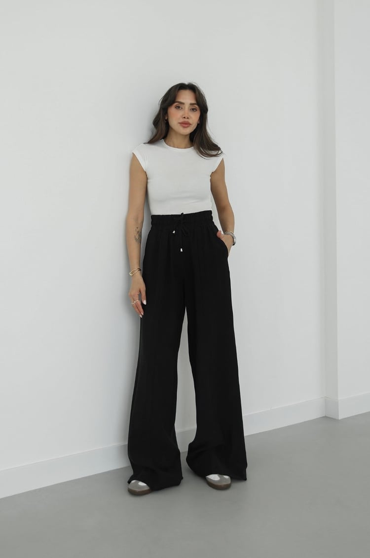 Siyah Dawn Beli Lastikli Cepli Pantolon