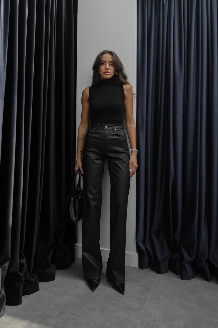 Siyah Kaplama Wide Leg Jean