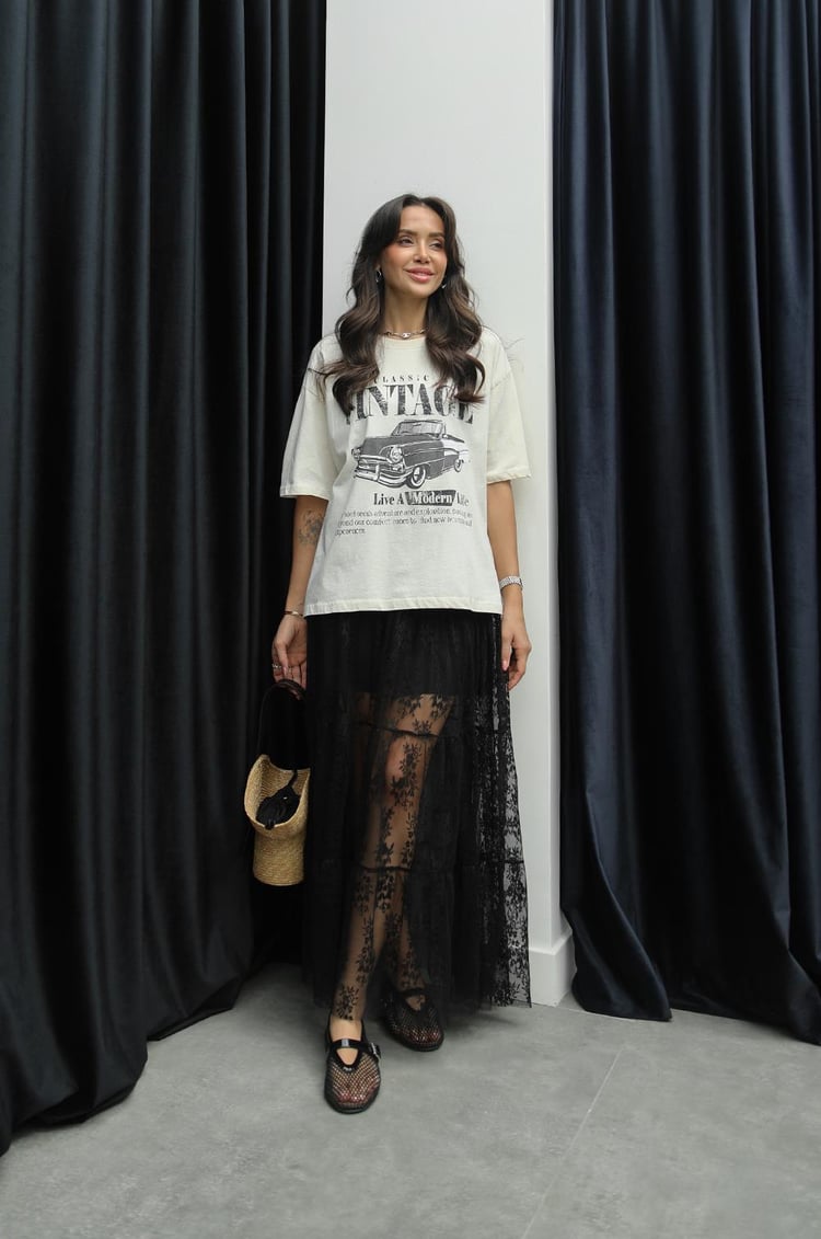 Siyah Mimsy Dantel Maxi Etek