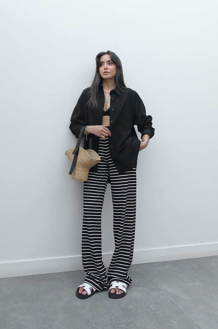 Siyah Nixon Çizgili Pantolon