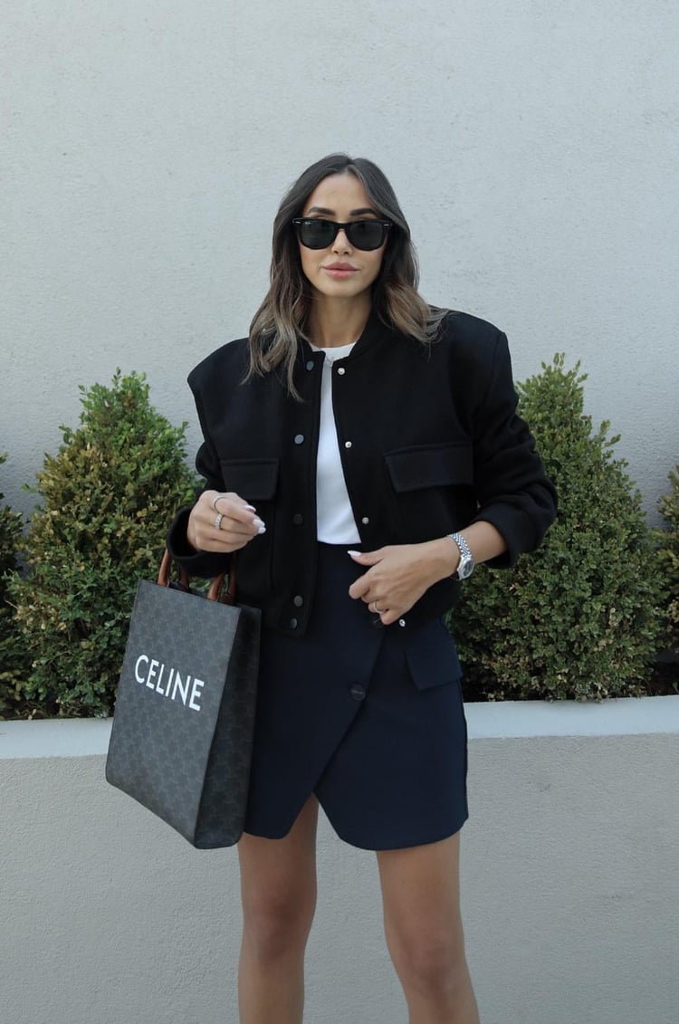 Siyah Pouch Kaşe Bomber Ceket