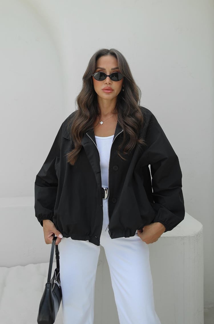 Siyah Rainy Dik Yaka Bomber Ceket