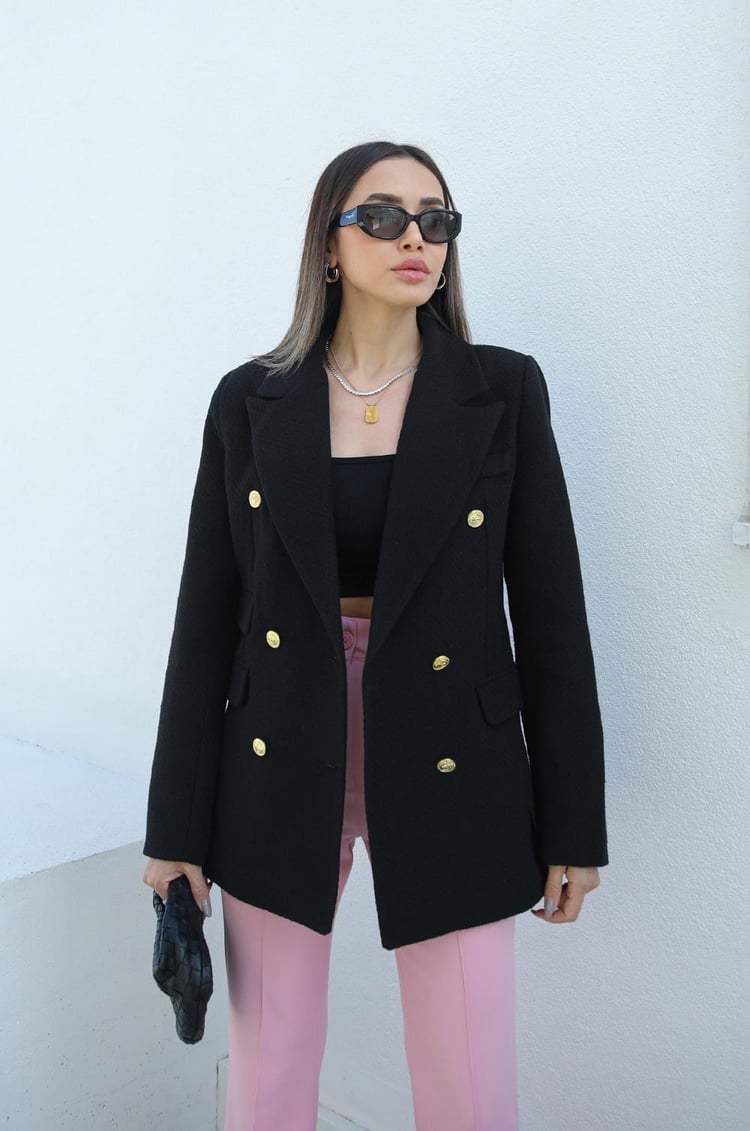 Siyah Süs Cepli Tüvit Blazer Ceket