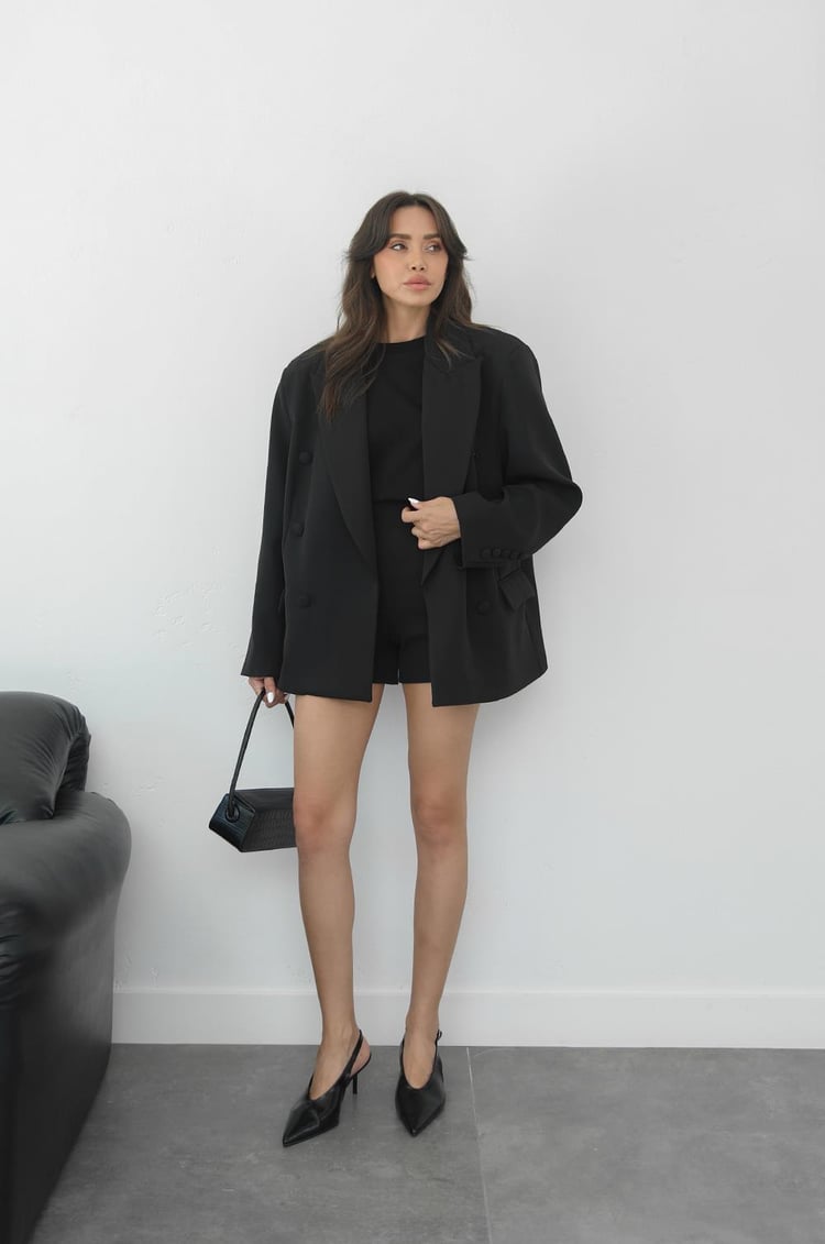 Siyah Vicenza Şort Blazer Ceket Takım