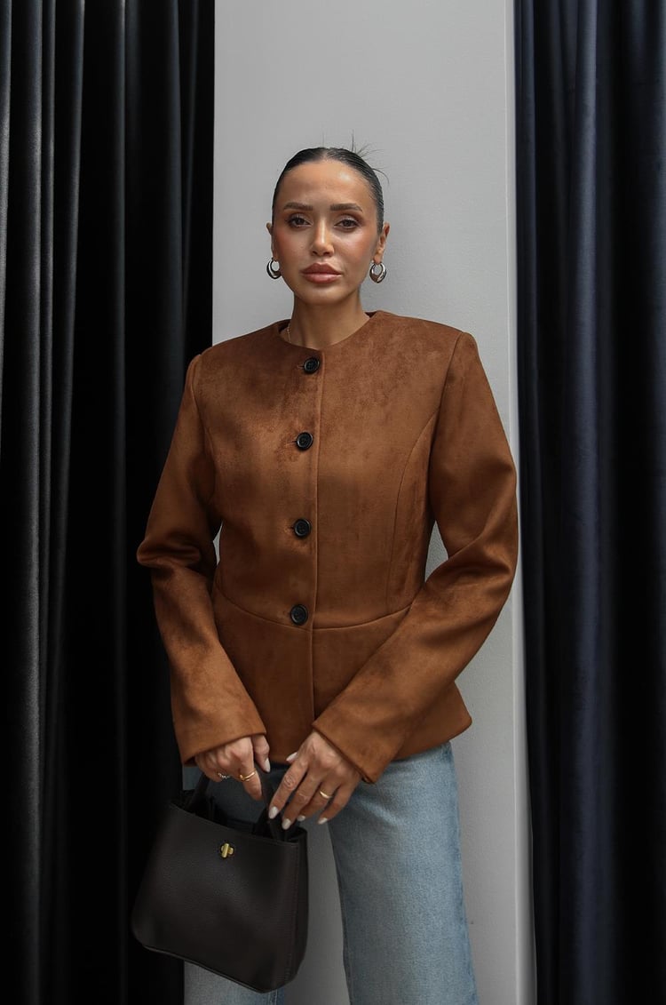 Taba Peplum Kesimli Süet Ceket