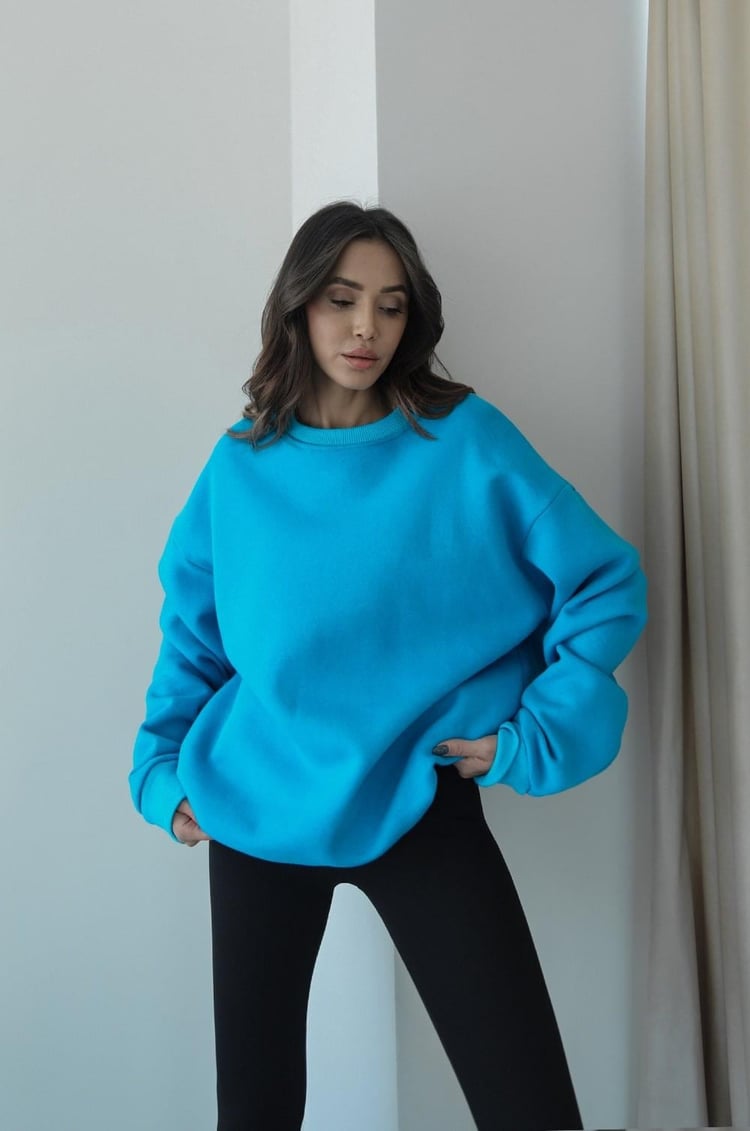 Turkuaz Bisiklet Yaka Basic Sweatshirt