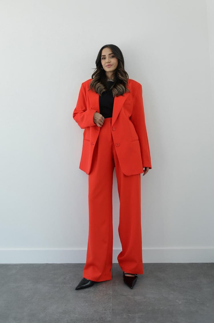 Turuncu Palazzo Pantolon Blazer Takım