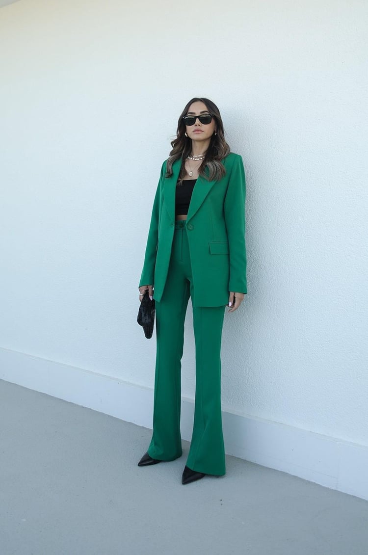 Yeşil İspanyol Pantolon Blazer Premium Takım