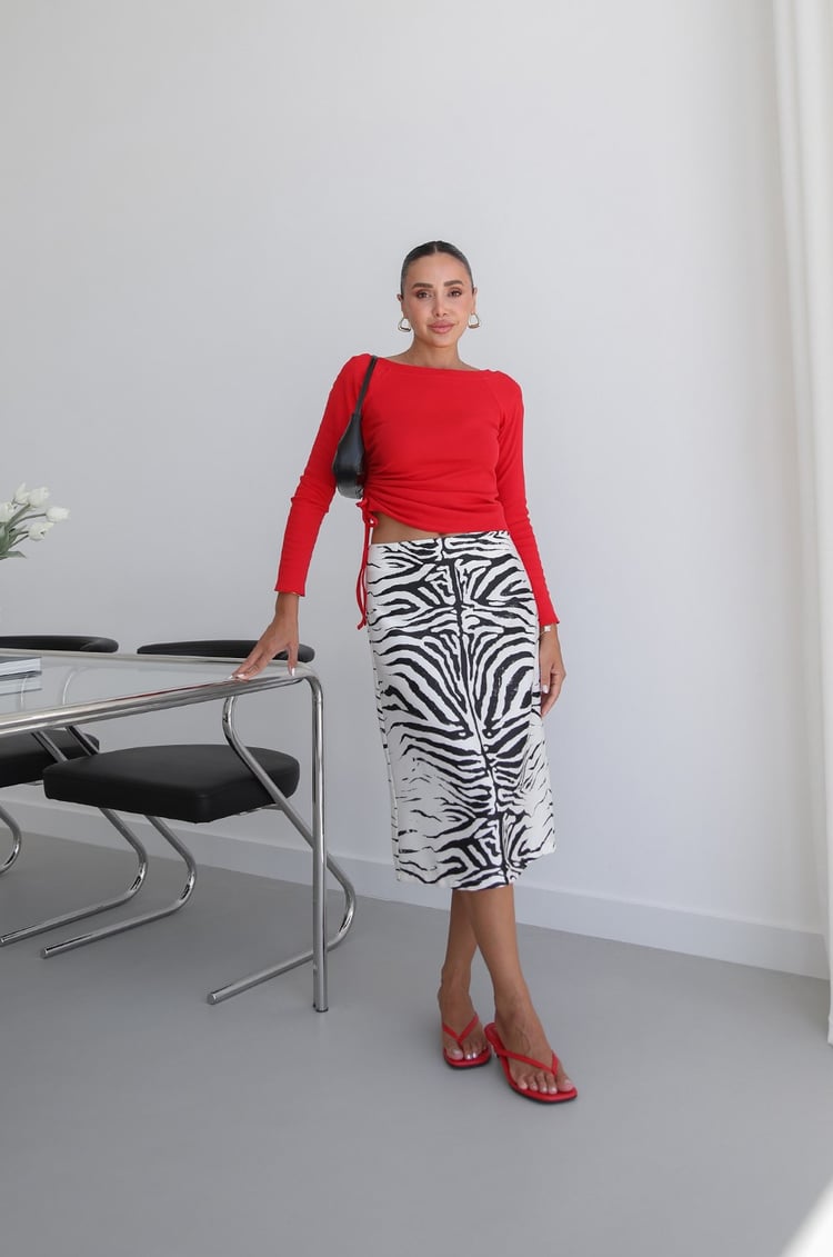 Zebra Desenli Midi Boy Saten Etek