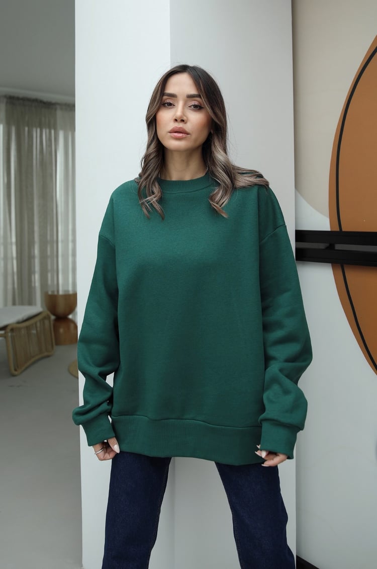 Zümrüt Bisiklet Yaka Basic Sweatshirt
