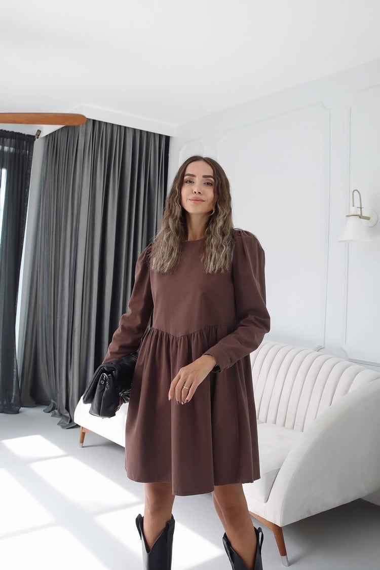Acı Kahve Sırt Düğmeli Elbise