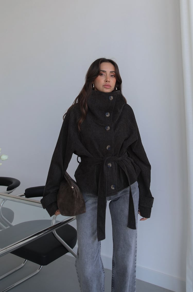Acı Kahve Yumuşak Kot Dik Yaka Trençkot