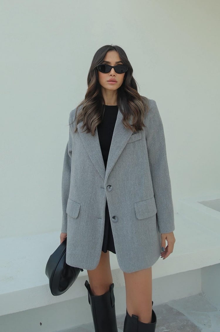 Açık Gri Özel Dokulu Blazer Ceket