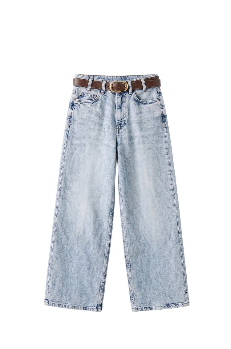 Açık Mavi Culotte Yüksek Bel Kemerli Jean