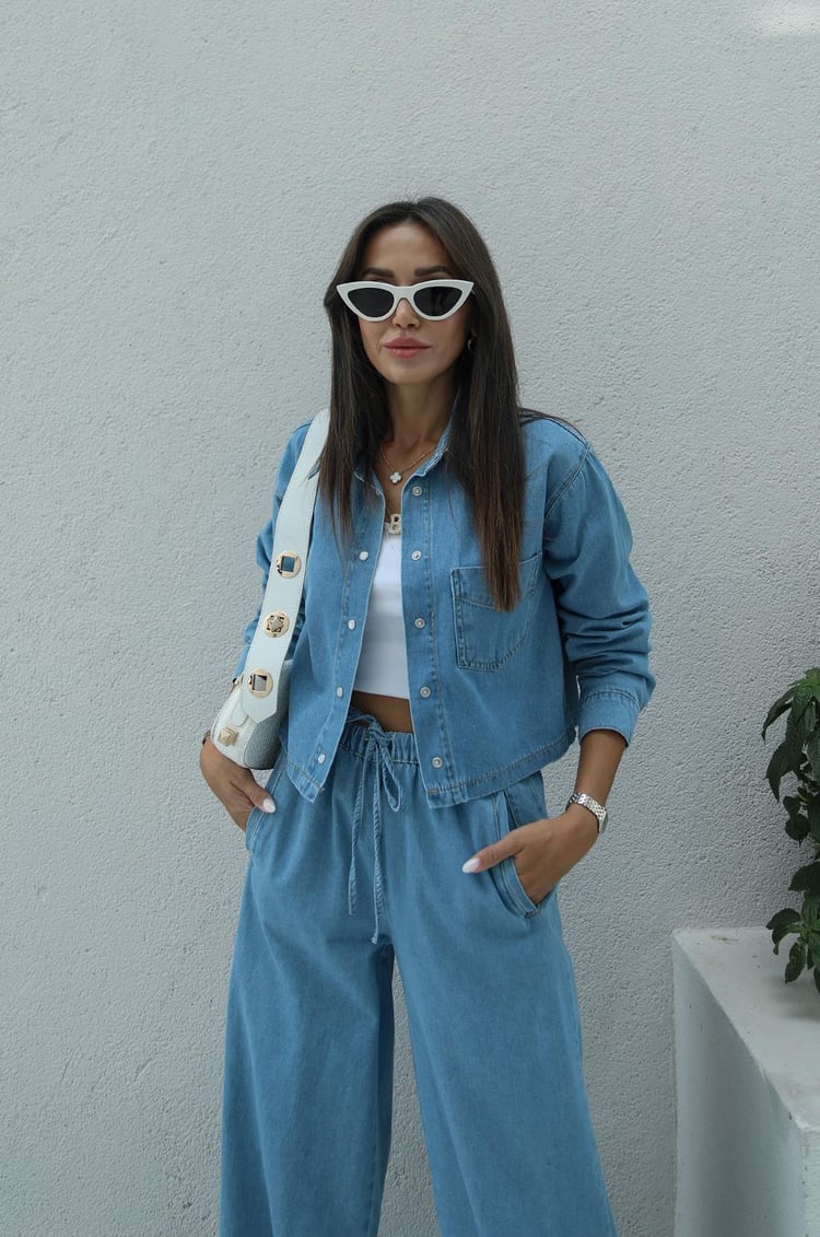 Açık Mavi Denim Gömlek Pantolon Takım