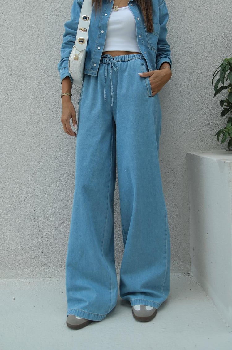 Açık Mavi Denim Gömlek Pantolon Takım