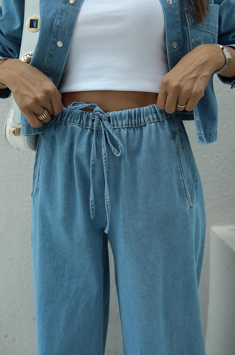 Açık Mavi Denim Gömlek Pantolon Takım