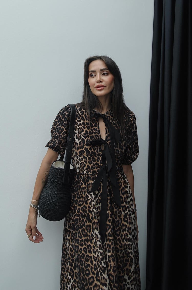 Adela Leopar Önü Bağlamalı Elbise