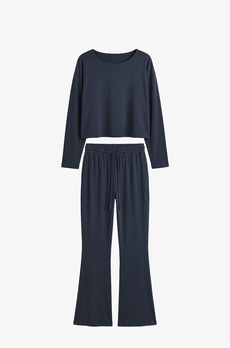 Antrasit Düşük Omuz Oversize Bluz Pantolon Takım 