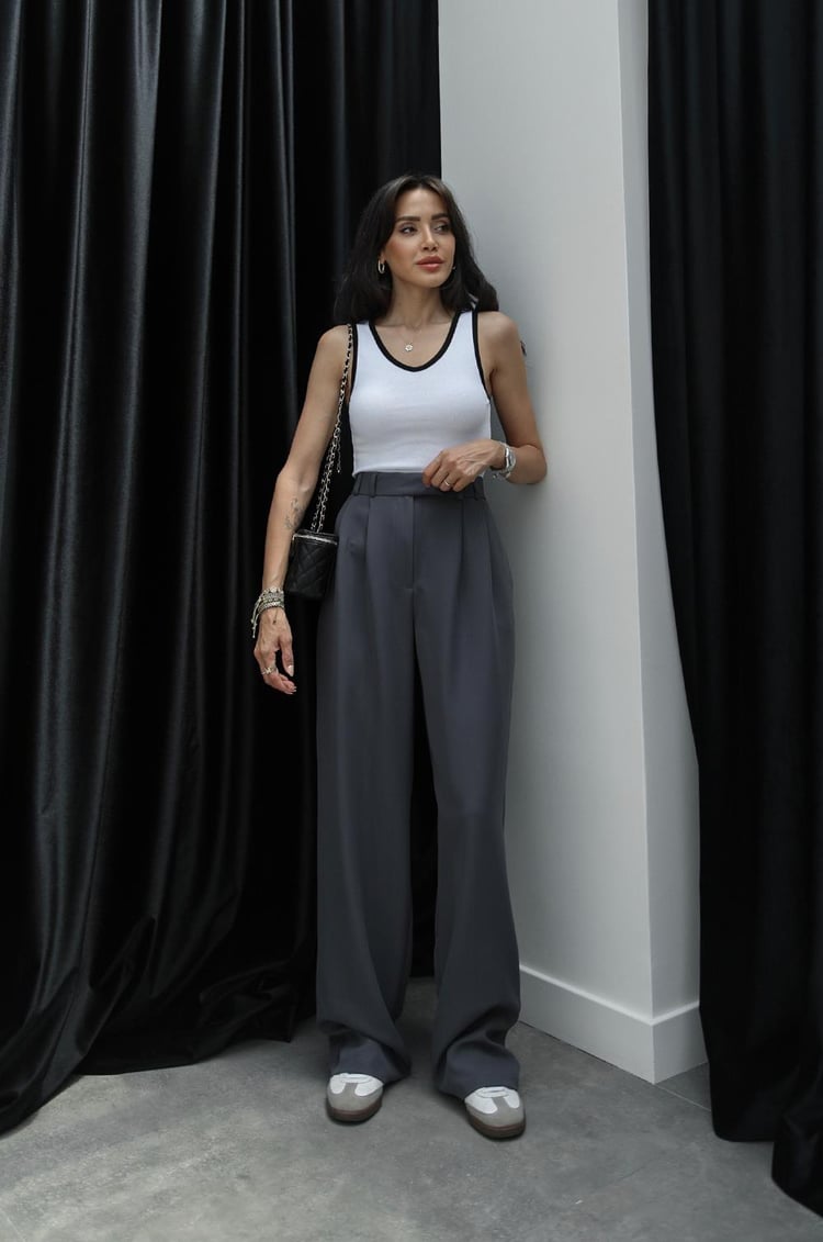 Antrasit Pleated Palazzo Pantolon