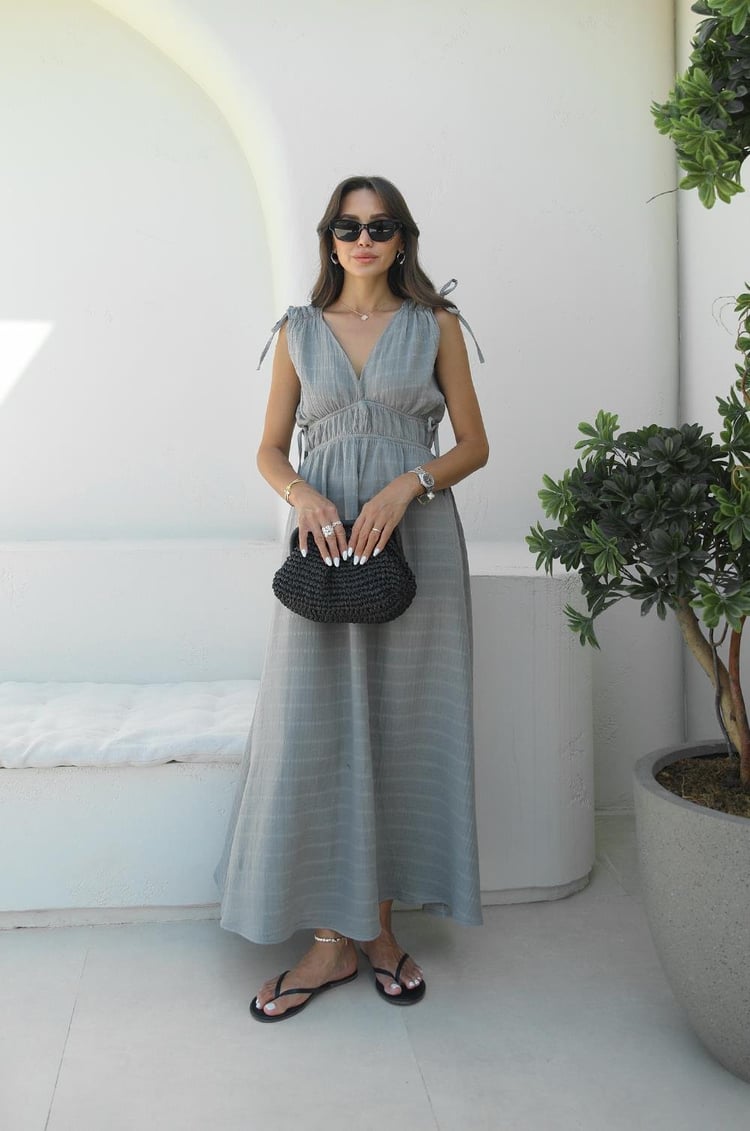 Antrasit Shada Beli Lastik Detaylı Elbise