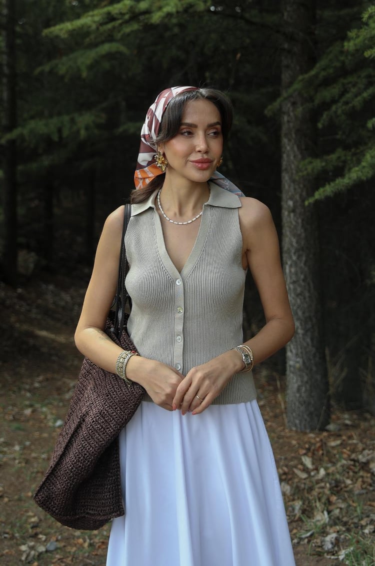 Bej Davino Polo Yaka Triko Yelek