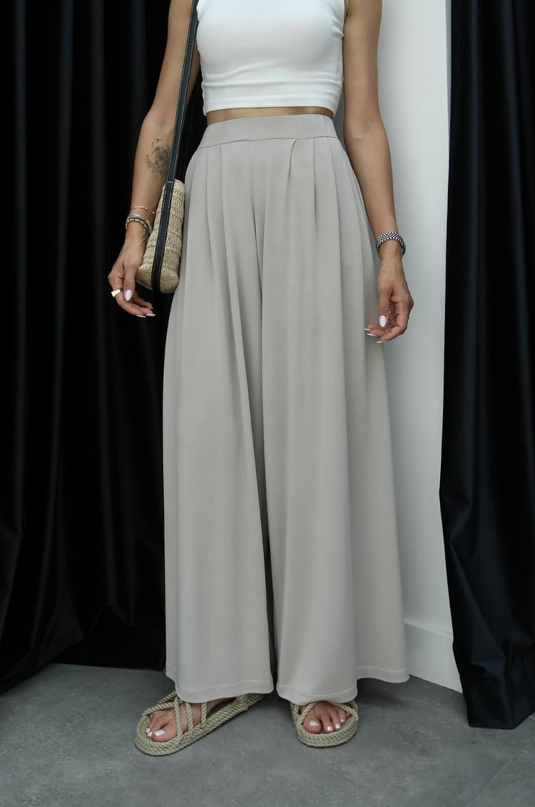 Bej Ekstra Wide Leg Modal Pantolon