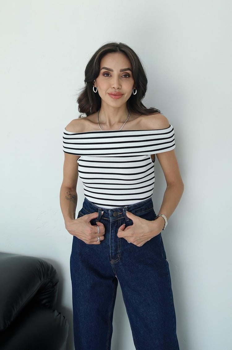 Beyaz Alessia Çizgili Madonna Bluz