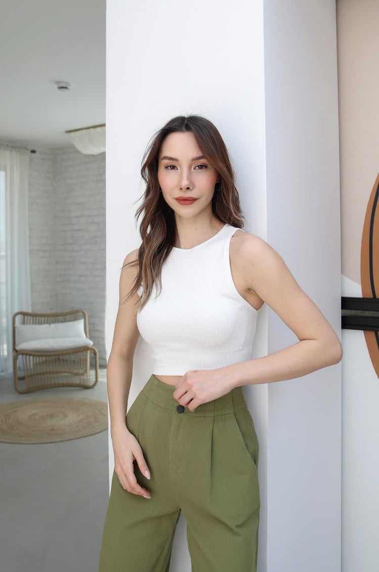 Beyaz Dokuma Crop Top